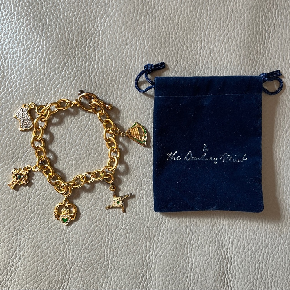 DANBURY MINT GOLD TONE 7.5” CHAIN TOGGLE 5 GEMSTONES DANGLE CHARMS BRACELET Vtg